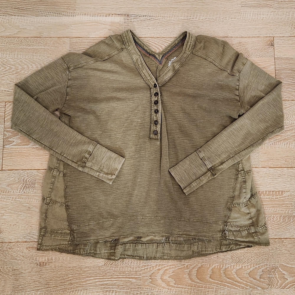 Pilcro Olive Henley with Embroidered Detail